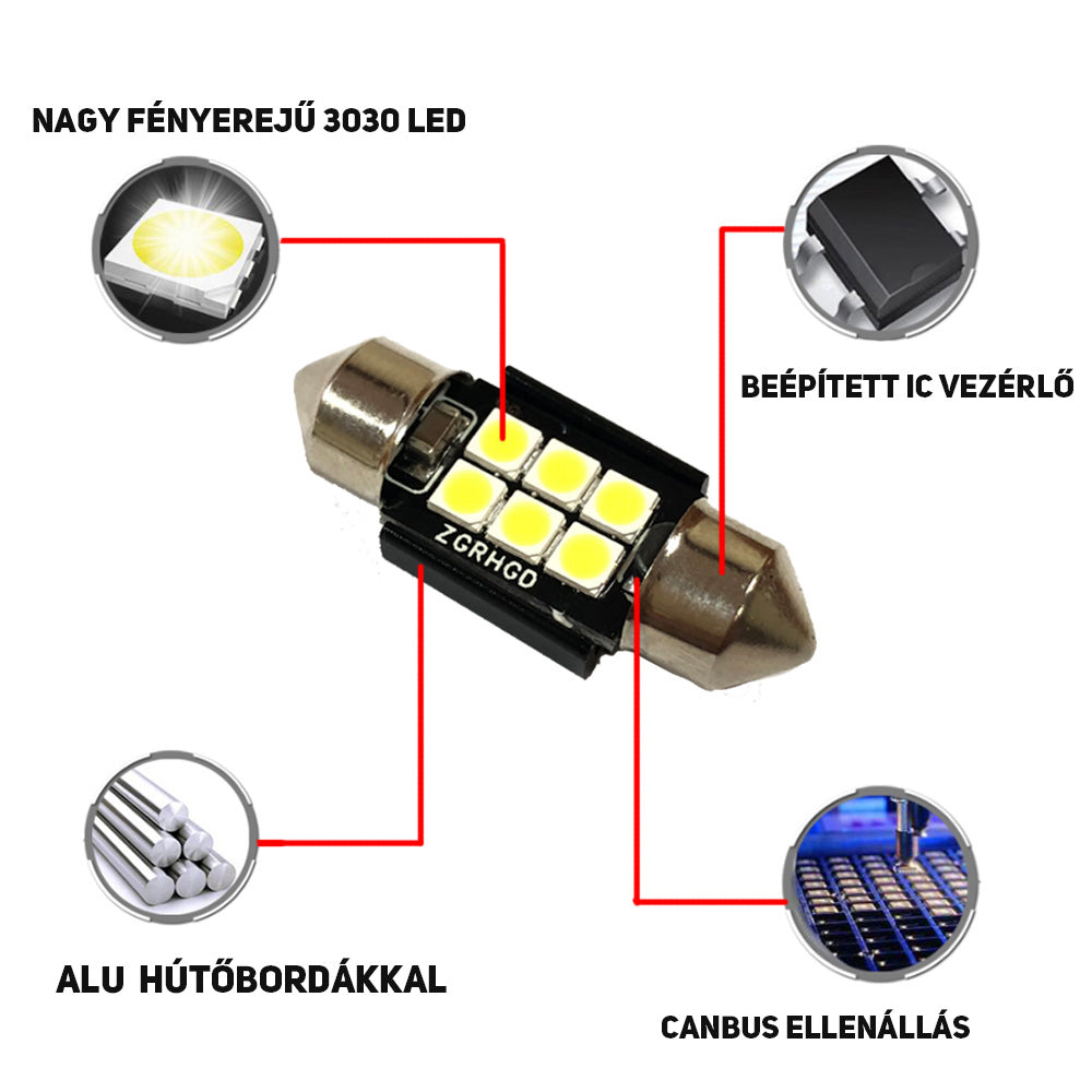 Szofita led 39mm Canbus hűtőbordás 2db